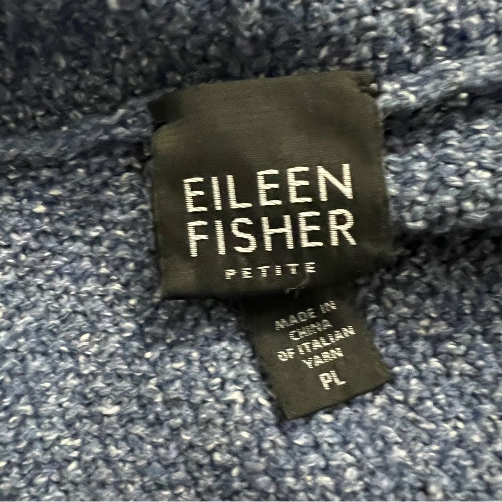 Eileen Fisher Blue Heather Wool Silk Boucle Open Front Cardigan Sweater Petite L - Picture 5 of 7